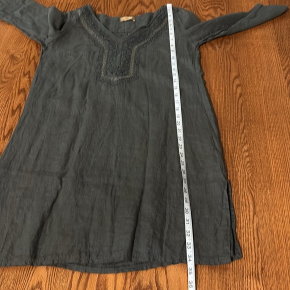 Carla Conti 100% linen mini dress 3/4 sleeve embroidered beaded front ITALY sz S - Picture 12 of 13